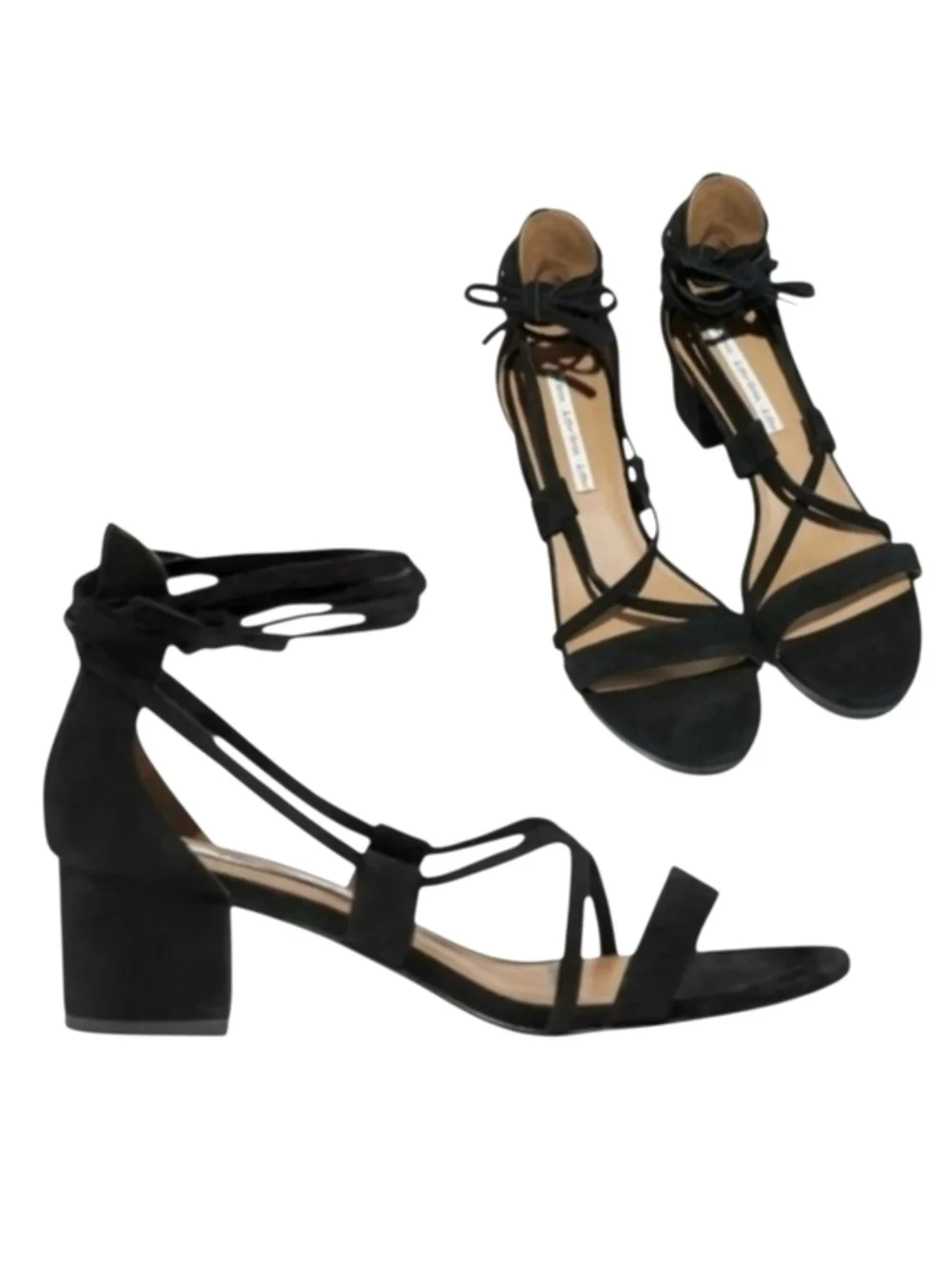 And Other Stories Black Suede Lace-Up Strappy Open-Toe High Heel Sandals- Size 9
